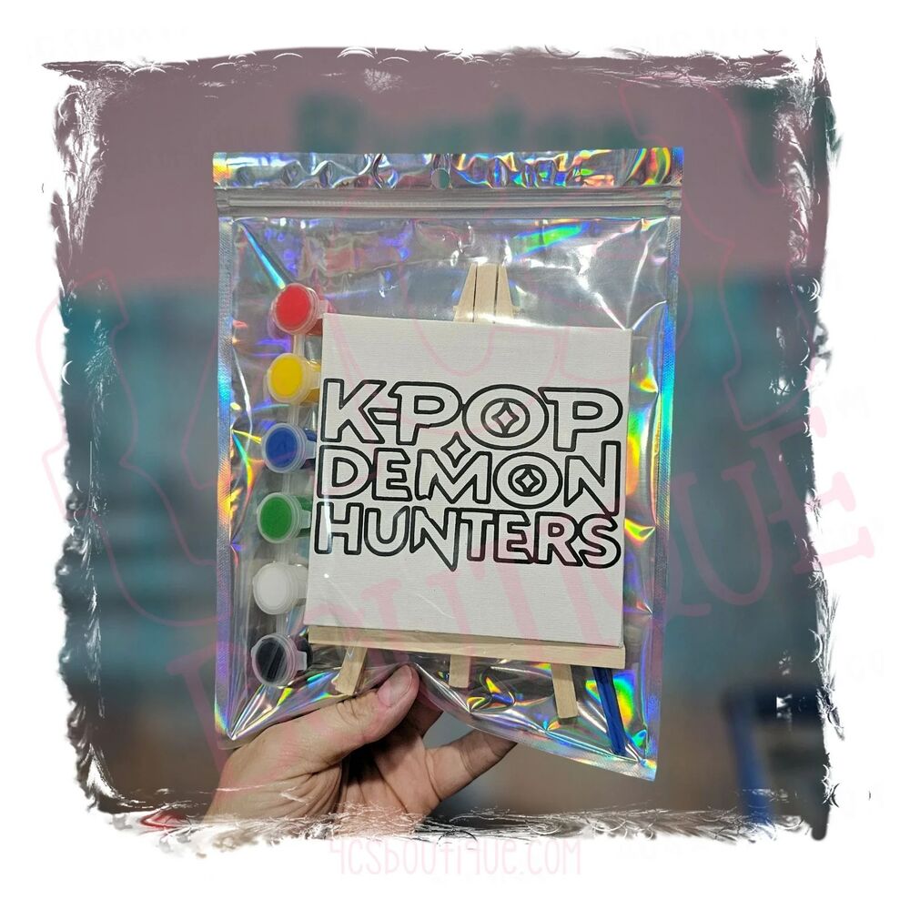 KPop Demon Hunters Kids Paint Canvas Kit 5in Easel Brush Party Favor